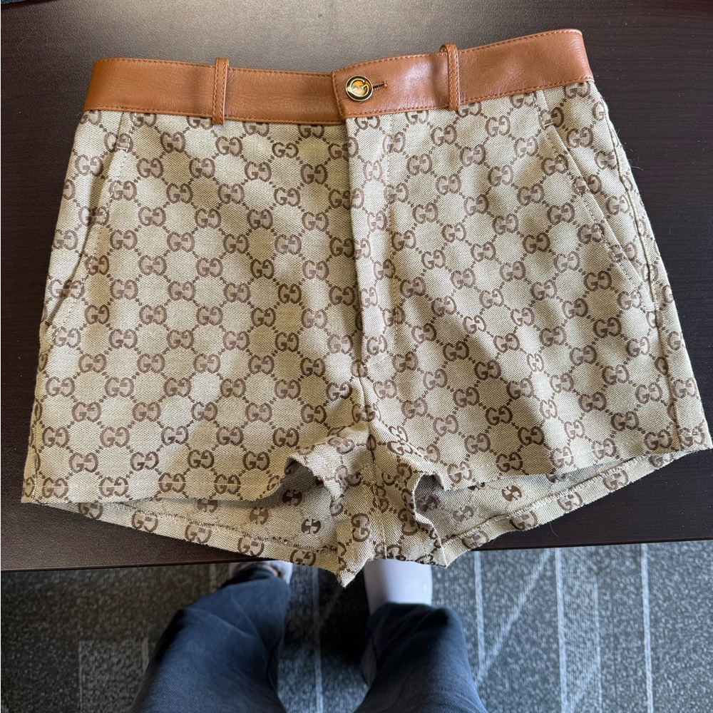 Gucci Tan and Brown Patterned High Waist Shorts